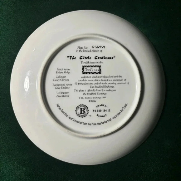 Disney 1996 "THE CIRCLE CONTINUES" Lion King Collector Plate Bradford Exchange - Picture 3 of 4